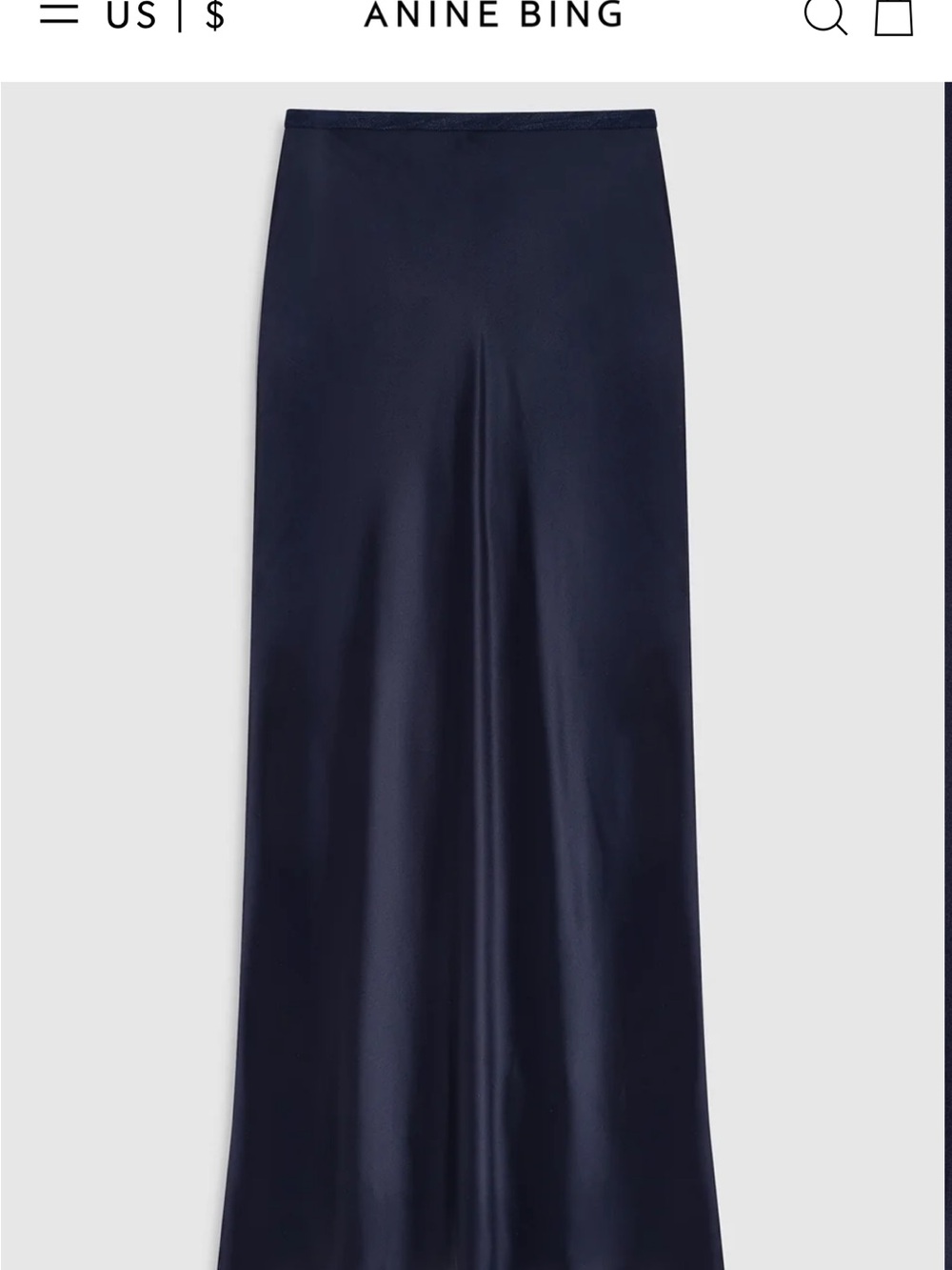 Anine Bing Midnight Navy Satin Maxi Skirt